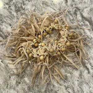 Beaded Fringe Hair Scrunchie Tan